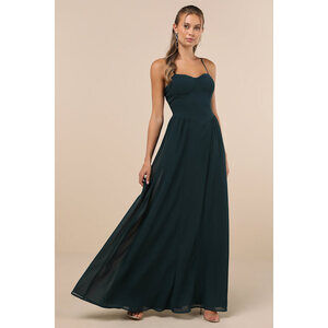 Exuding Excellence Dark Teal Sleeveless Bustier Maxi Dress